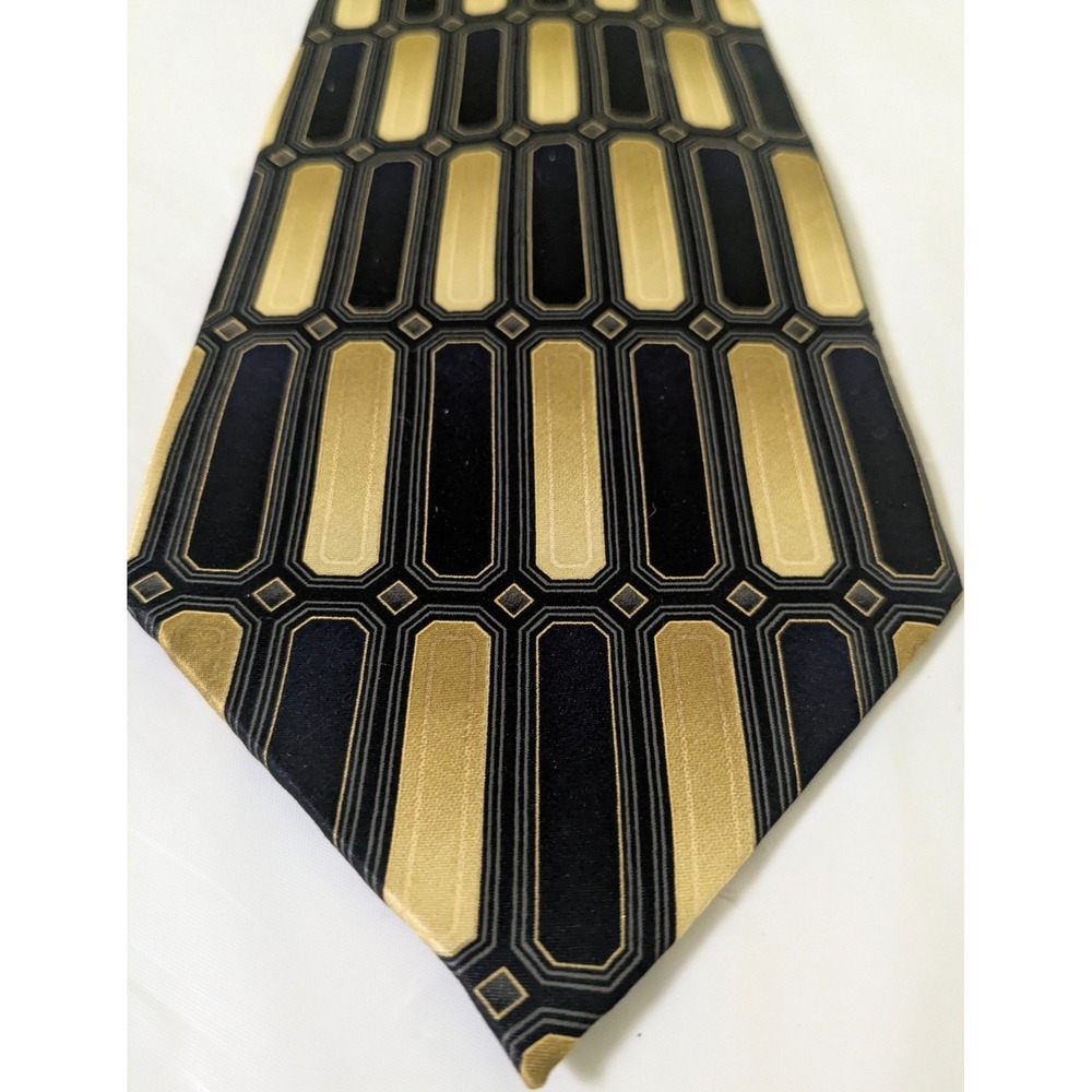 DIMOGGIO Handmade Silk Tie Black Gold Art Deco Geometric 56x4